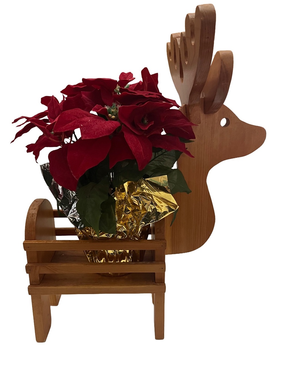 Handcrafted Wooden Reindeer Christmas Holiday Planter Stand